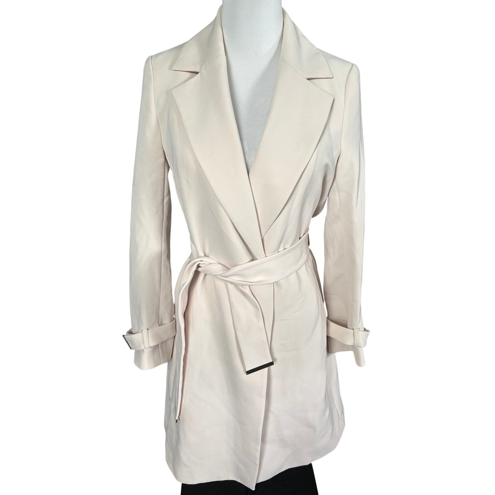 H&M Mid Length Wrap Trench Coat Sz 2 Beige Neutral Chic